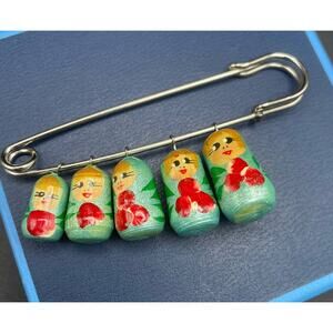 Matryoshka Green Nesting Dolls Pin Hand Painted Russian Stacking Wooden